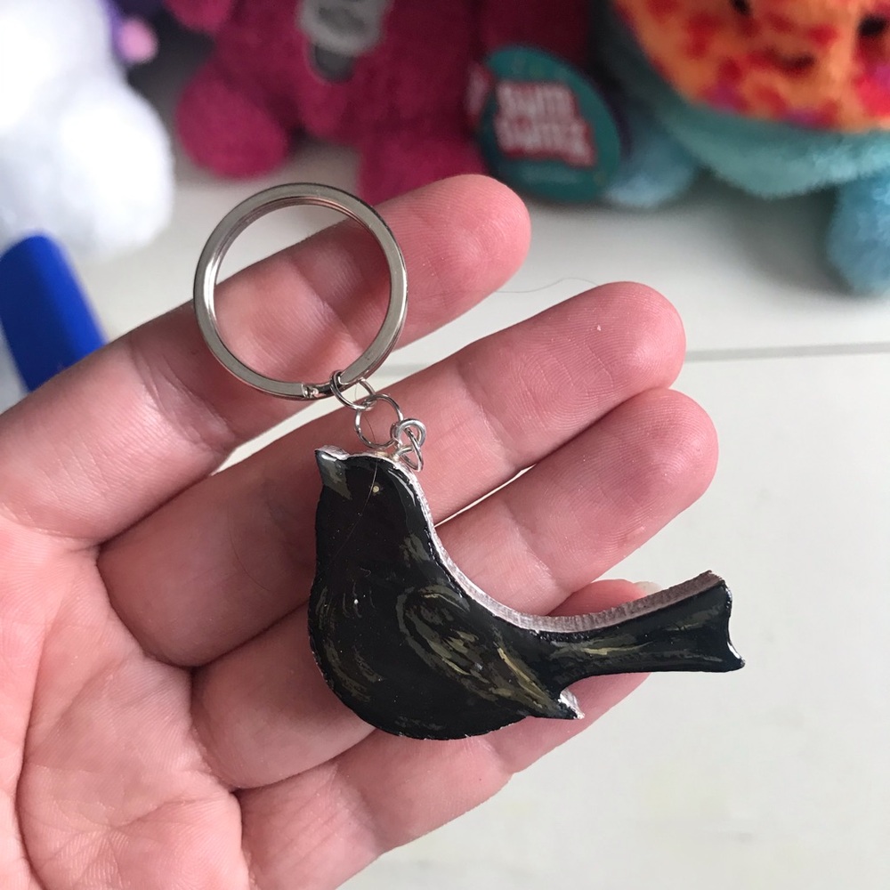Hand-Painted Black Bird Keychain for Pets Bird Lovers